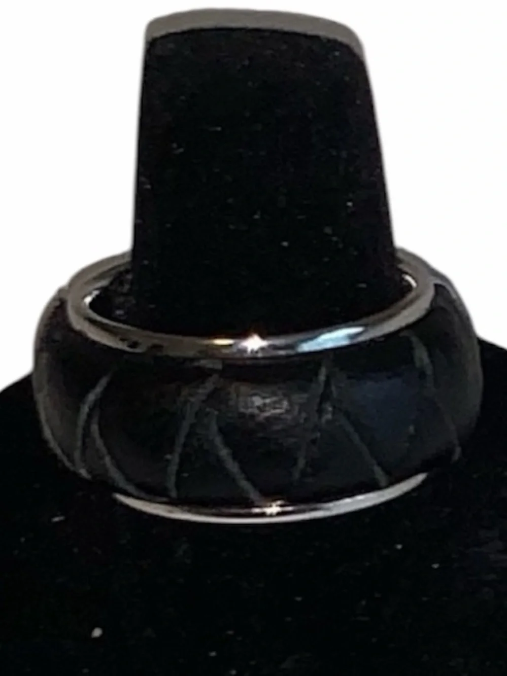 Emporio Armani Black Braided Leather Men's Ring with Silver Accents
